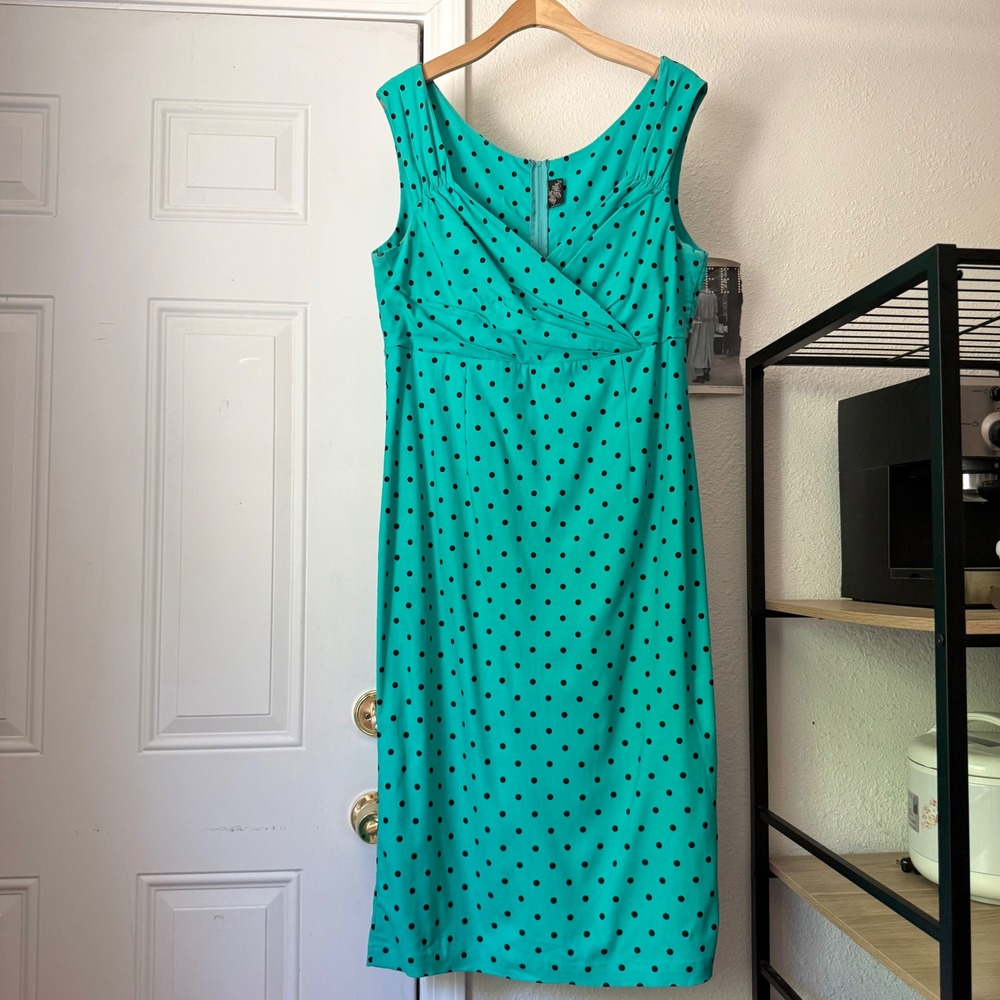 ROCK STEADY mint teal aqua green polka dot mod pinup retro sheath midi dress